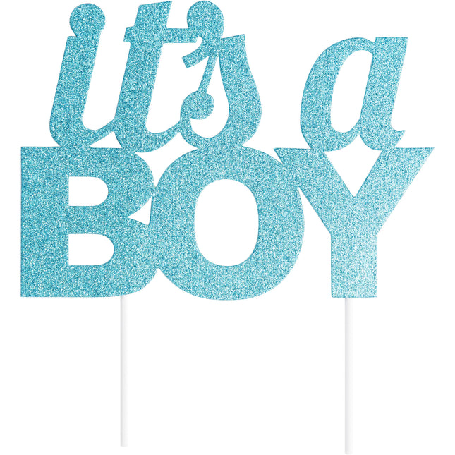 Topper per torta di nascita blu It's A Boy