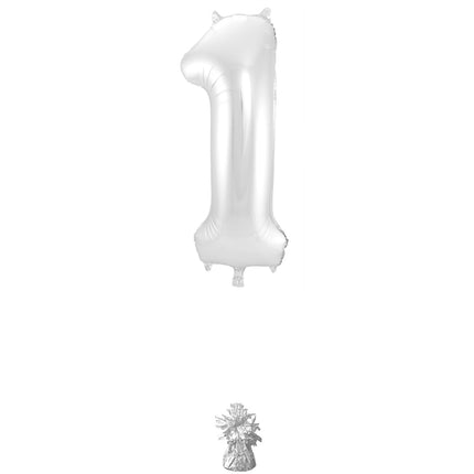 Palloncino Foil Figura 1 Argento Metallizzato XL 86cm vuoto