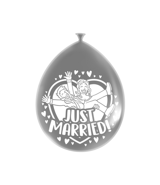 Palloncini "Just Married" argento 30cm 8pz.