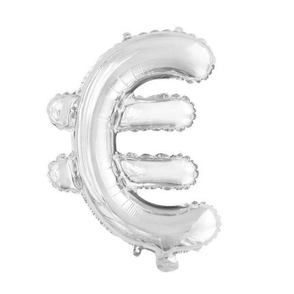 Palloncino in foil Euro Sign Silver 41cm con cannuccia