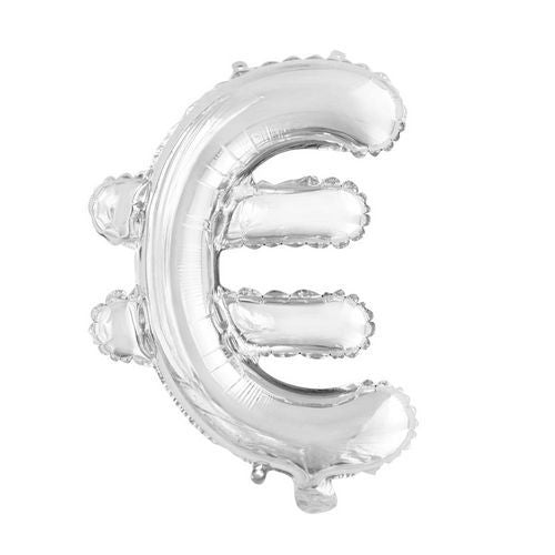 Palloncino in foil Euro Sign Silver 41cm con cannuccia