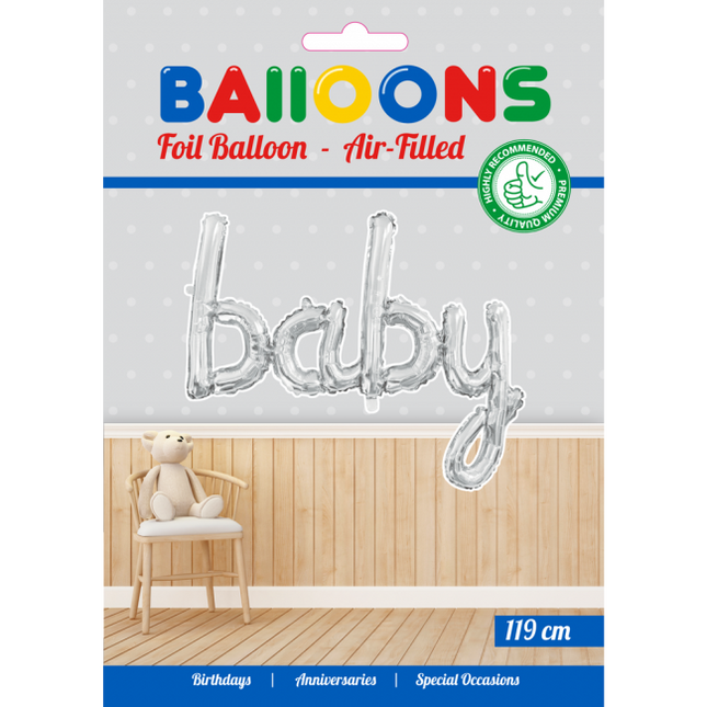 Palloncino in foil Baby Silver 1,19m vuoto