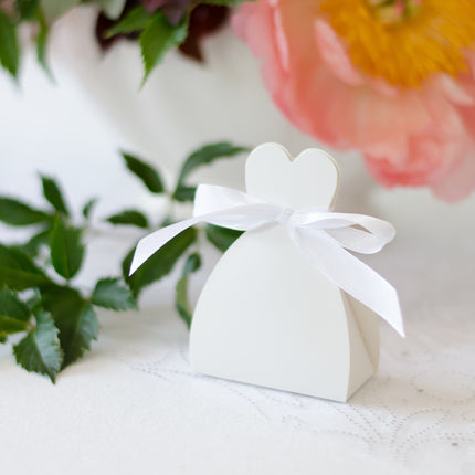 Scatole regalo Cuore bianco con fiocco 6,5 cm 10 pezzi