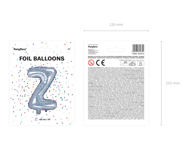 Palloncino in foil Lettera Z Olografica Vuoto 35cm