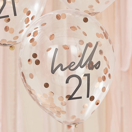 Palloncini con coriandoli oro rosa 21 anni 30cm 5pz