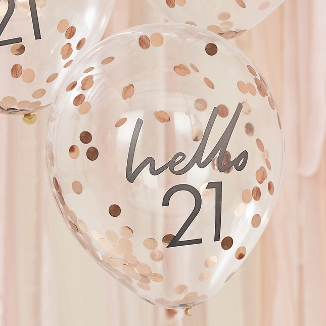 Palloncini con coriandoli oro rosa 21 anni 30cm 5pz