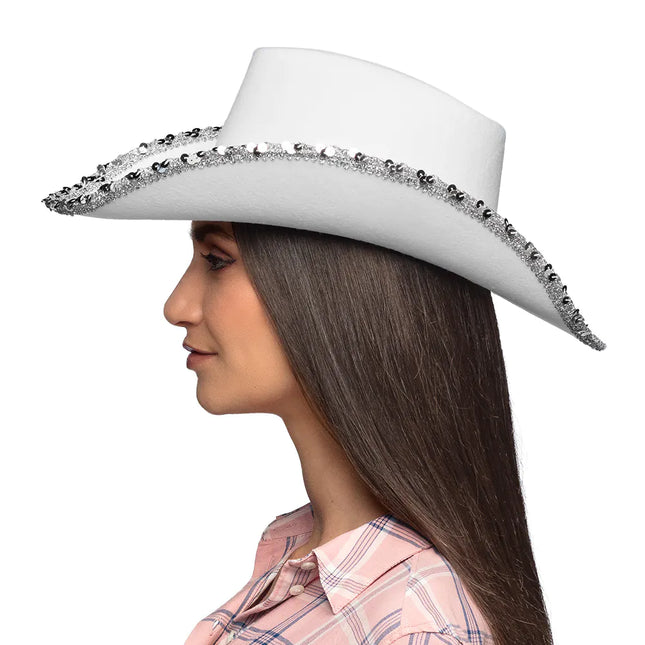 Cappello da cowboy bianco glitterato