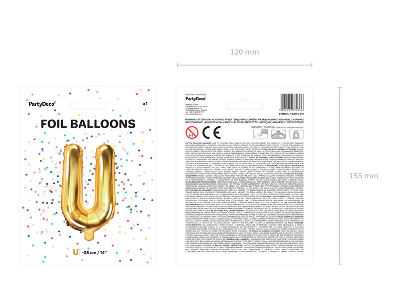 Palloncino in foil Lettera U Oro Vuoto 35cm