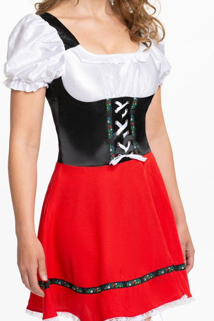 Abito Dirndl Oktoberfest Rosso Bianco con fiocco