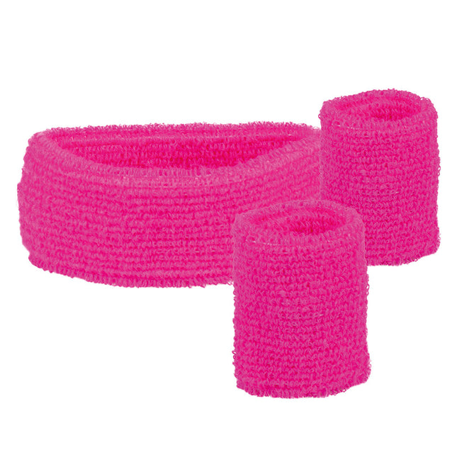 Set di fasce parasudore rosa neon 3 pezzi