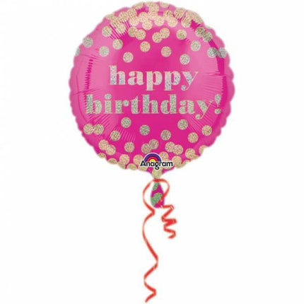 Palloncino ad elio Happy Birthday Pink Dots 43cm vuoto