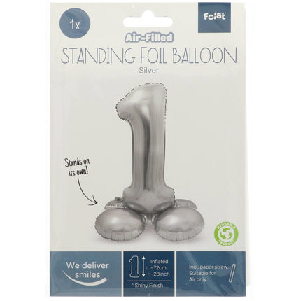 Palloncino in foil Figura 1 Argento con supporto 72 cm