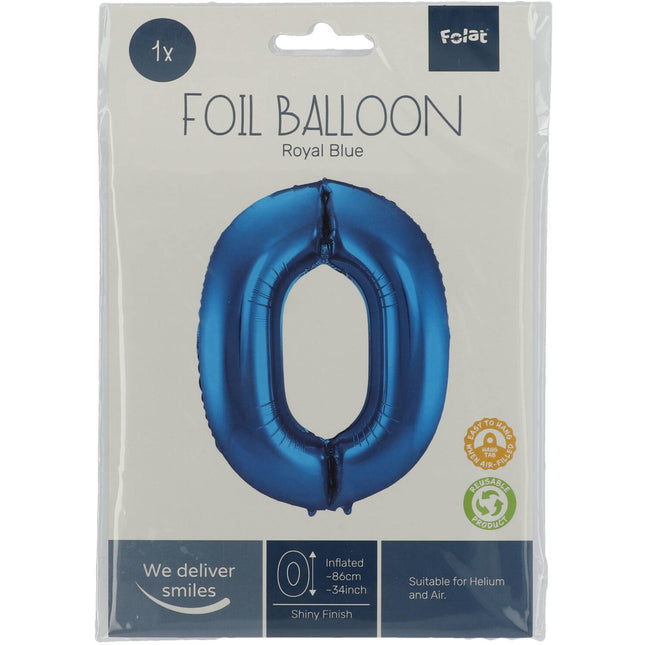 Palloncino Foil Figura 0 Blu Metallizzato XL 86cm Vuoto