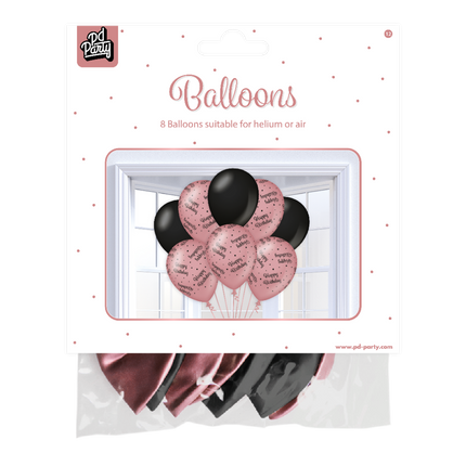 Palloncini Happy Birthday Rose Black 30cm 8pz