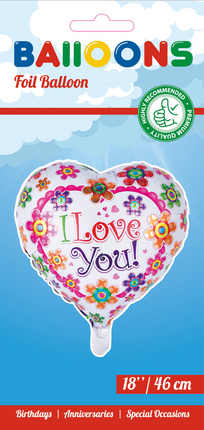 Palloncino ad elio Cuore I Love You Flowers 45 cm vuoto