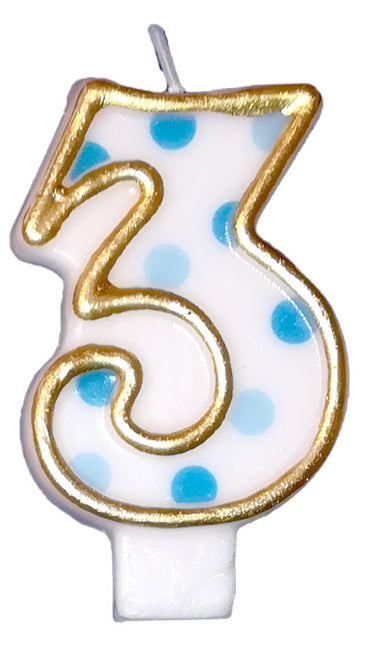 Candela 3 anni a pois blu 8,5 cm