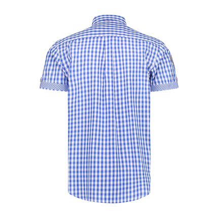 Camicia a maniche corte, ricamo, blu/bianco