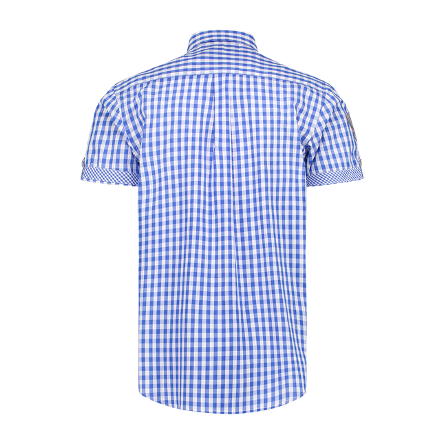 Camicia a maniche corte, ricamo, blu/bianco