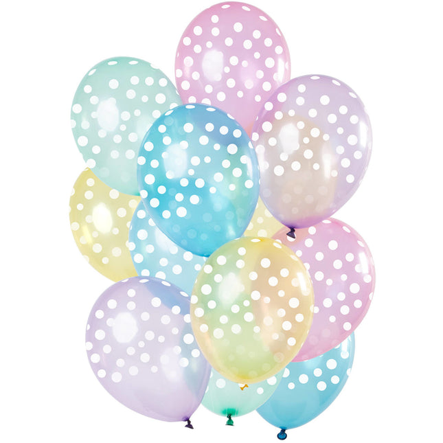 Palloncini pastello a pois bianchi 30cm 12pz