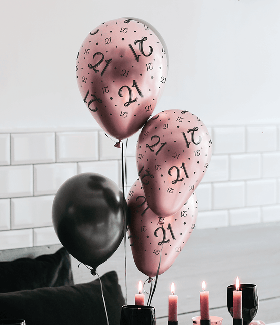 Palloncini 60 anni rosa neri 30cm 8pz