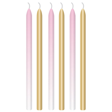 Candele rosa chiaro oro 12cm 6pz