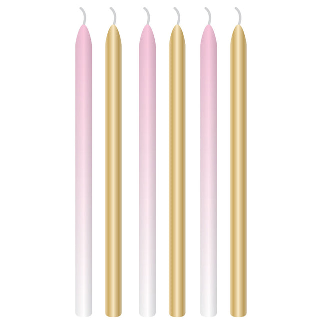 Candele rosa chiaro oro 12cm 6pz