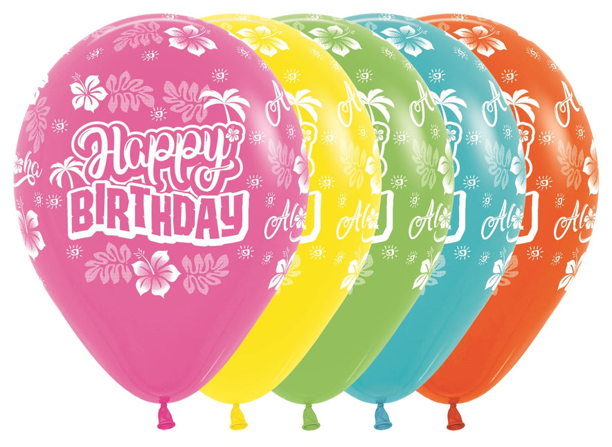 Palloncini Happy Birthday Hawaiian Mix 30cm 25pz