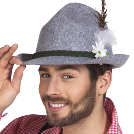 Cappello Oktoberfest Tiroler Grigio Piuma