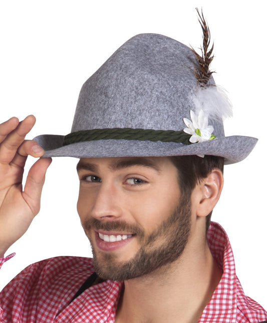 Cappello Oktoberfest Tiroler Grigio Piuma