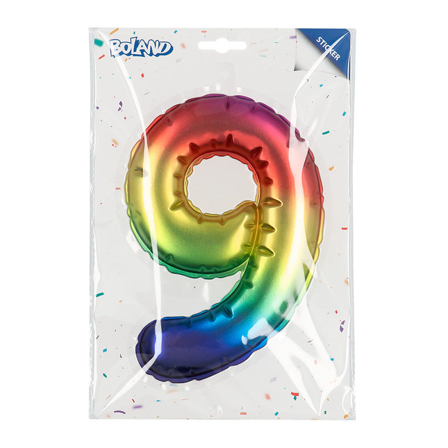 Palloncino in foil con adesivi 9 anni arcobaleno 20 cm