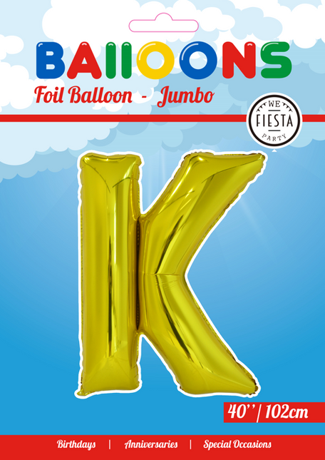 Palloncino in foil Lettera K Oro XL 102cm vuoto