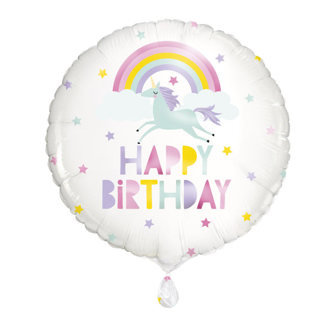 Palloncino ad elio Buon Compleanno Unicorno Bianco 45cm vuoto