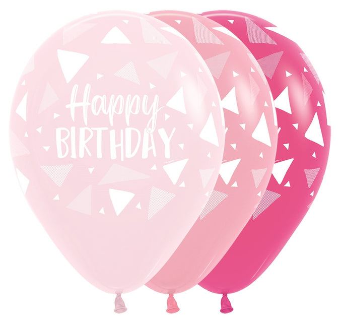 Palloncini Buon Compleanno Triangoli Rosa Mix 30cm 25pz