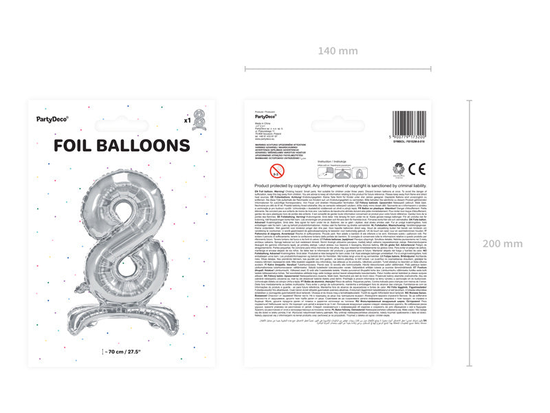 Palloncino in foil Figura 8 Silver Standard Vuoto 70cm