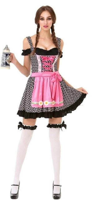 Abito Dirndl Oktoberfest nero bianco a pois