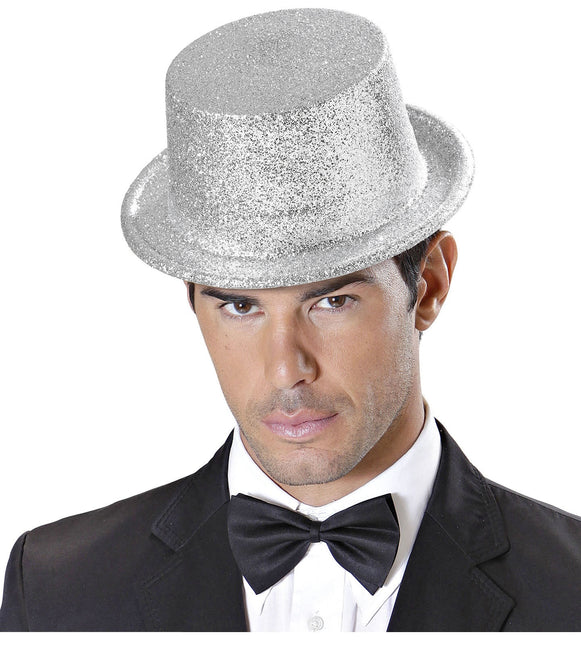 Cappello alto glitterato argento