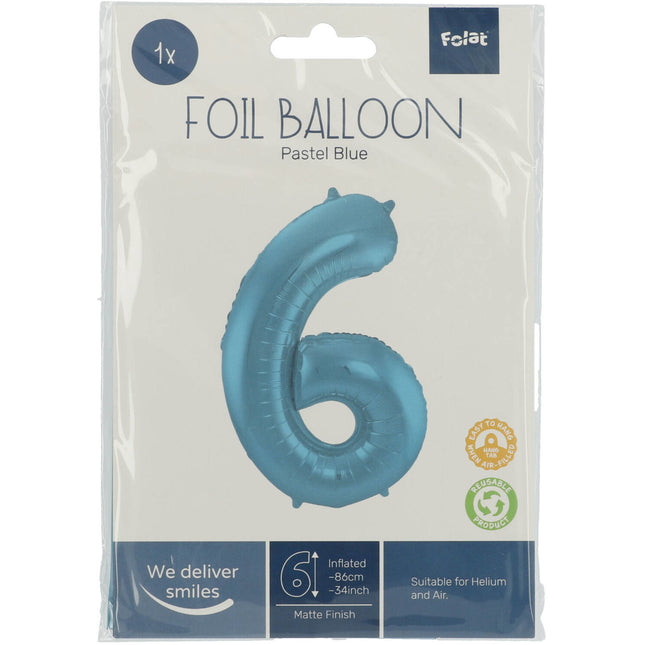 Palloncino Foil Figura 6 Blu Pastello XL 86cm vuoto