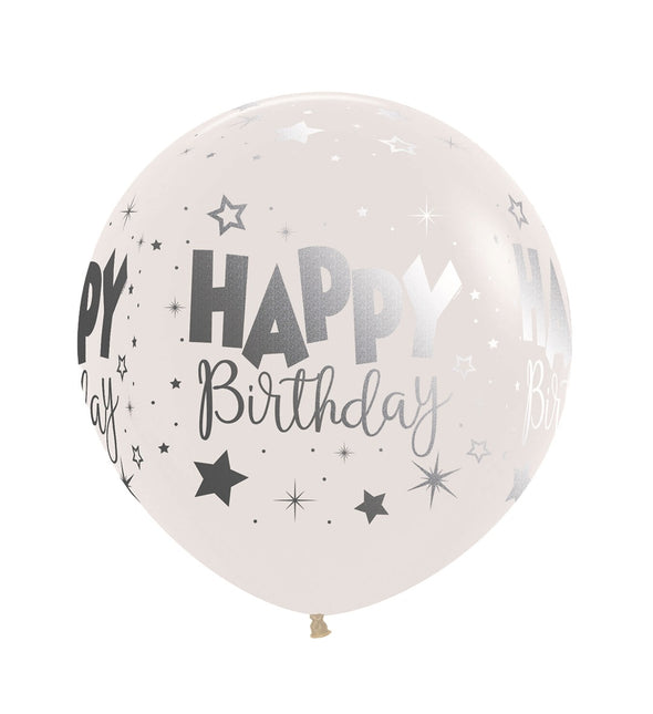 Palloncini Happy Birthday Fantasy Clear Metallic Ink 61cm 3pcs