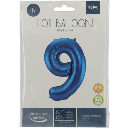 Palloncino Foil Figura 9 Blu Metallizzato XL 86cm Vuoto