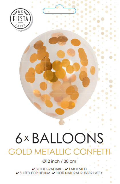 Palloncini a coriandoli oro 30cm 6pz