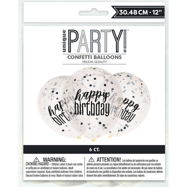 Palloncini di compleanno Happy Birthday Coriandoli neri 30cm 6pz