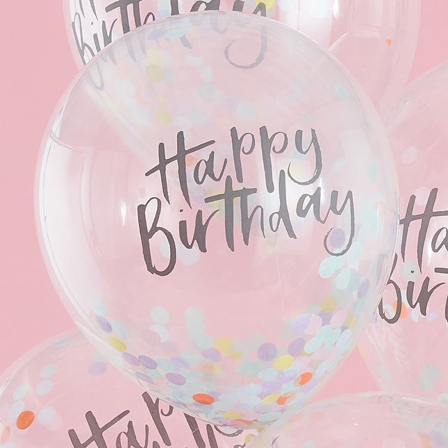 Palloncini con coriandoli Happy Birthday 30cm 5pz