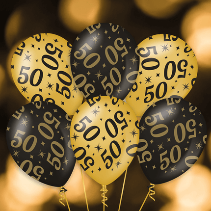 Palloncini 50 anni oro nero 30cm 6pz