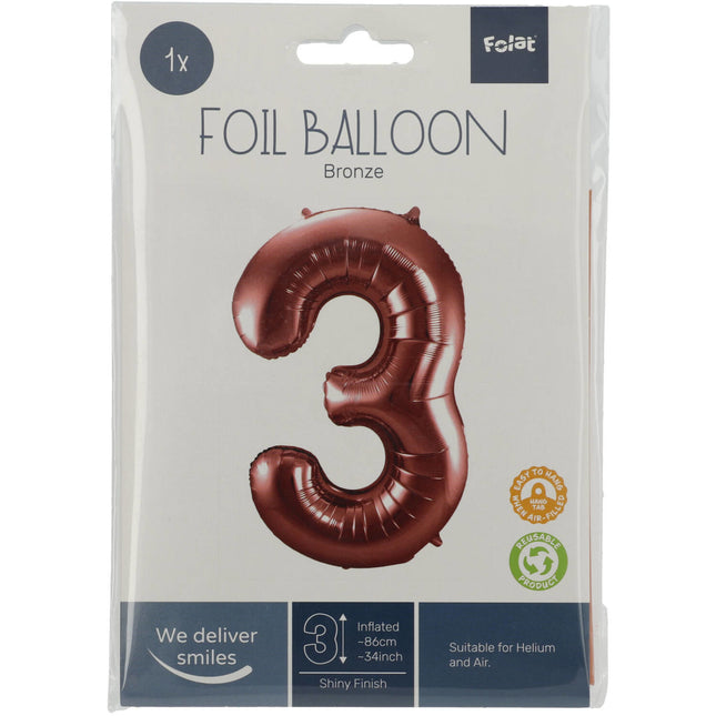 Pallone in foil Figura 3 Bronzo XL 86cm vuoto