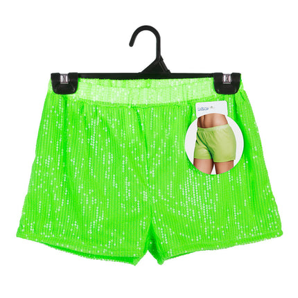 Pantaloncini con paillettes verde neon M