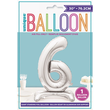 Palloncino in foil Figura 6 Silver Standard 76 cm