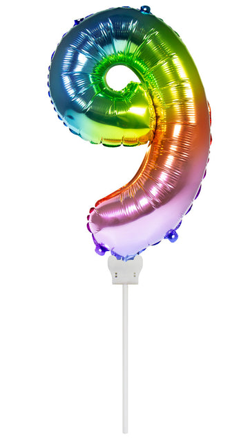 Palloncino in foil Figura 9 Arcobaleno 36 cm con bastoncino