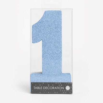 Figura di decorazione da tavolo azzurra 1 Glitter 20,5 cm