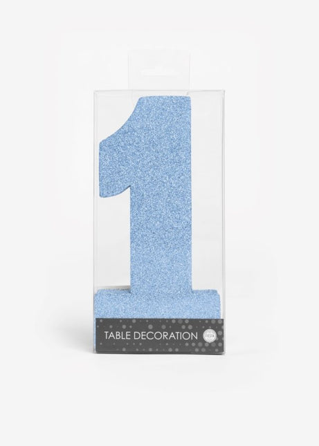 Figura di decorazione da tavolo azzurra 1 Glitter 20,5 cm