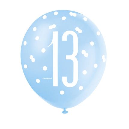 Palloncini 13 anni a pois blu 30cm 6pz